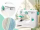 Electric Sewing Machine with 12 Stitches and Accessories, White-Turquoise