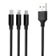 Forever 3-in-1 USB to Lightning, USB-C and microUSB cable, 1.2 m, black