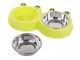 Double Pet Bowl for Dogs and Cats with Metal Bowls 2x0.3L, Green