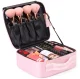 Travel cosmetic case with adjustable compartments, pink