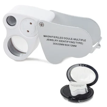 Folding Pocket Jeweler's Loupe Magnifier with 2 LED 30x 60x, Silver