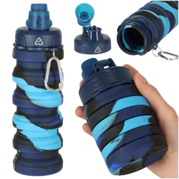 Collapsible Silicone Water Bottle 500ml, Blue