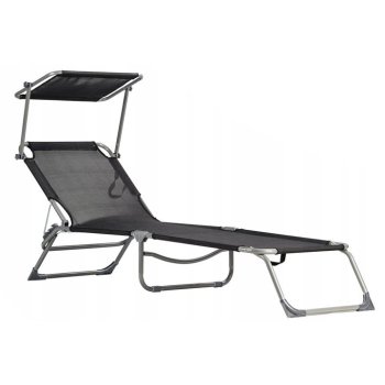 Adjustable Garden Sun Lounger with Canopy MultiGarden, Black