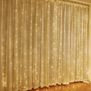 LED Curtain Lights 100 LEDs 9.8x3.3 ft Telcon for Indoor Outdoor Decor, Warm White