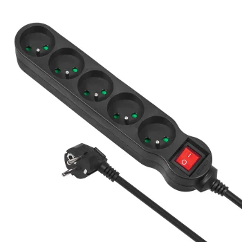 Maclean MCE184 Power Strip, 5 Outlets with Switch, 3m, 2300W, Black