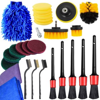 Car Polishing & Cleaning Drill Attachment Kit with Brushes and Pads