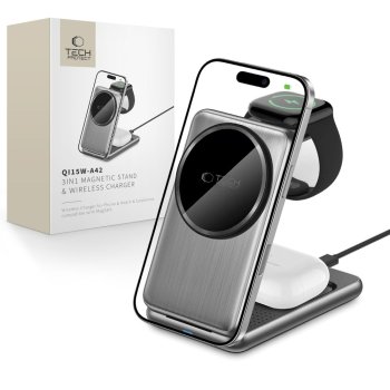 QI15W-A42 3in1 Inductive Charger with MagSafe Apple Devices - Gray