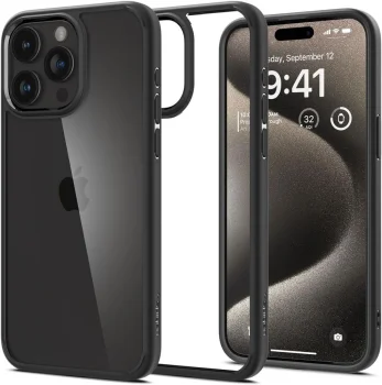 Spigen iPhone 15 Pro Case Ultra Hybrid, Matte Black / Transparent