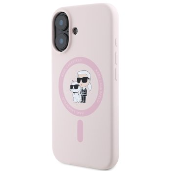 Karl Lagerfeld Silicone Karl&Choupette Heads Ring MagSafe Case for iPhone 16 Plus, Pink