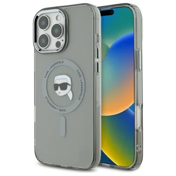 Karl Lagerfeld iPhone 16 Pro Case IML Metal Karl Head MagSafe, Black