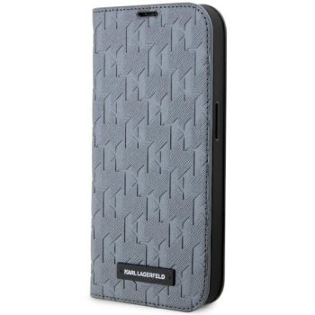 Apple iPhone 14 Pro Max 6.7" Karl Lagerfeld Saffiano Monogram Bookcase Cover (KLBKP14XSAKLHPG), Silver