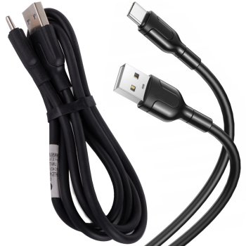 Strong long USB-C charging cable for phone, 0.9m, 2.1A, black or white