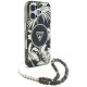 Guess Palm Trees Triangle Pearl Strap MagSafe Case for iPhone 16, Black