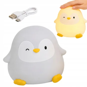 Kids Night Light Penguin, LED, Silicone, USB-C, White/Yellow