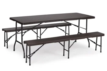 MultiGarden Banquet Table 180 cm with 2 Benches, Brown
