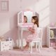 ECOTOYS Wooden Vanity Set for Girls with Tri-Fold Mirror, Stool and Drawer