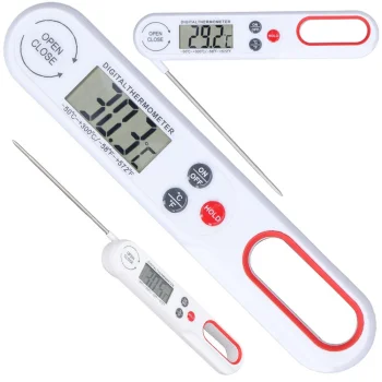 Folding Kitchen Thermometer with LCD Display for Meat and Liquids, White