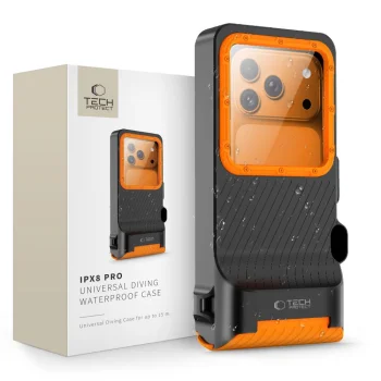 Tech-Protect IPX8 Pro Waterproof Phone Case, Orange/Black