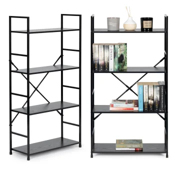 ModernHome Wide Industrial 4-Tier Bookshelf Loft Style, Black