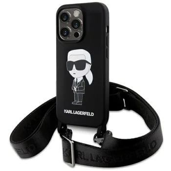 Karl Lagerfeld iPhone 15 Pro Max Case Crossbody Silicone Ikonik, Black