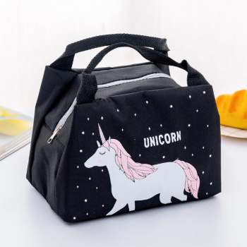 Thermal Lunch Bag with Unicorn Design, Black