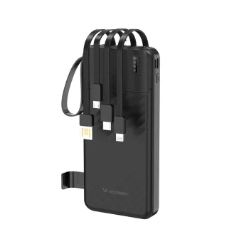 Wozinsky W11-B 10000mAh 10W Power Bank with Built-in Cables and Flashlight, Black