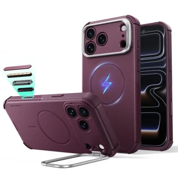ESR Cyber Tough Kickstand MagSafe Case for iPhone 18 Pro / 17 Pro with Stand, Burgundy