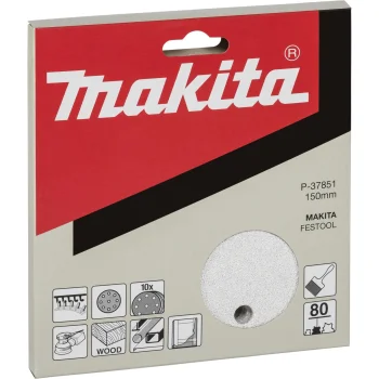 Makita Sanding Discs 150 mm K80 Hook and Loop, 8 Holes, 10 pcs (P-37851)