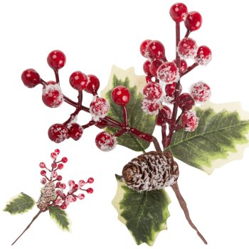 Decorative Christmas Branch, Rowan Berries Sprig, 22 cm