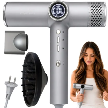 Hair Dryer with Magnetic Diffuser and Concentrator, 2000W, Silver