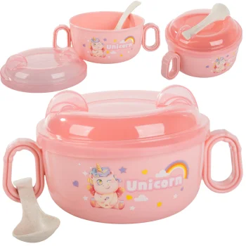 Baby Feeding Tableware Set: Bowl with Lid and Spoon, 600ml