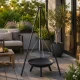 Garden Fire Pit with Tripod Stand and Grill Grate, 58 cm