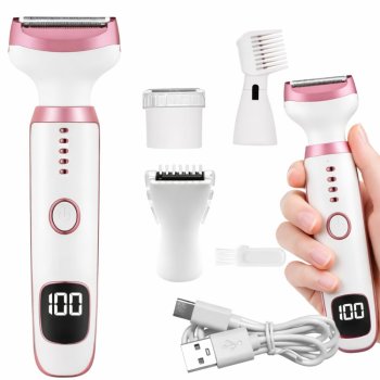 5-in-1 Women's Epilator and Trimmer Set USB Rechargeable, White-Pink