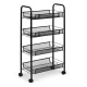 ModernHome PJJKT0103-04 Mobile Metal Shelving Unit with 4 Baskets and Wheels, Black