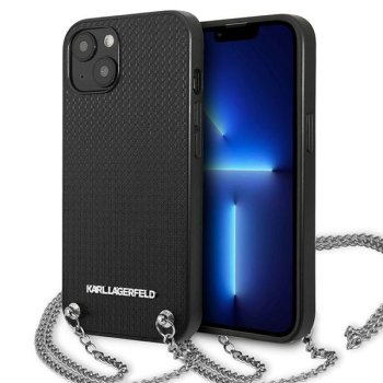 Karl Lagerfeld Leather Textured and Chain Case for iPhone 13 / 14 / 15 - Black