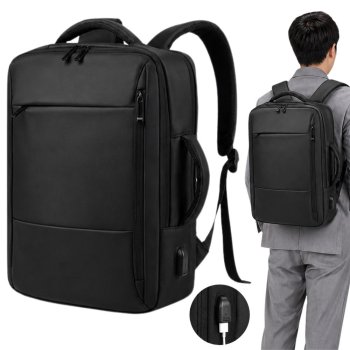 Men's Business Laptop Backpack with USB Port, Black