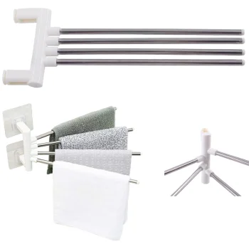 Swivel Bathroom Towel Rack with 4 Arms, White