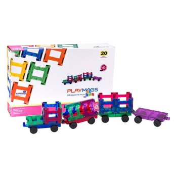 Magnētiskās plāksnītes 3D Train Playmags 155 - 20 gab. komplekts | Magnetic tiles pcs set