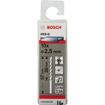 Bosch HSS-G Metal Drill Bit Set 2.5 x 30 x 57 mm, 10 Pieces