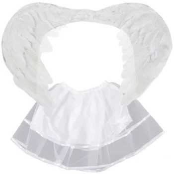 Kruzzel Angel Costume with Wings and Skirt, White