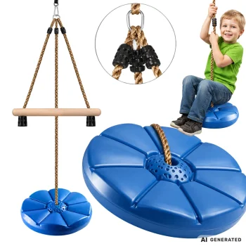 Kids Garden Swing with Round Seat and Wooden Bar, 190 cm, Blue