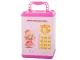 Interactive safe-style money box with PIN code for banknotes and coins, pink