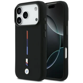 BMW M Silicon Tricolor Line MagSafe Case for iPhone 17 Pro, Black