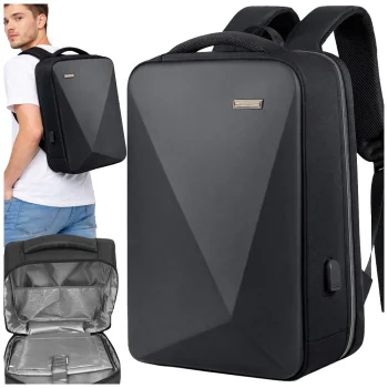 Anti-Theft Hard Shell Business Laptop Backpack with USB & Lock, Black