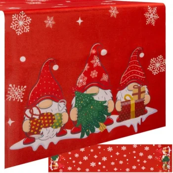 Ruhhy Christmas Table Runner with Gnomes 180x40 cm, Red