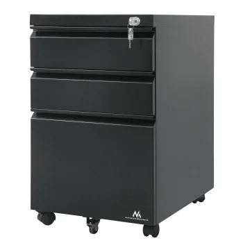 Maclean MC-850 Metal Under-Desk Cabinet with Lock, Black