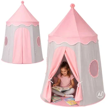 Kids Play Tent Castle, Foldable, Grey/Pink