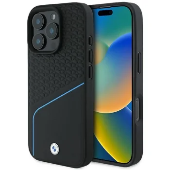 BMW Signature Leather Textured & Line MagSafe Case for iPhone 16 Pro - black