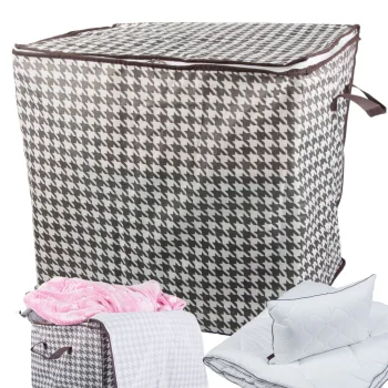 Foldable Fabric Wardrobe Organizer for Clothes & Bedding 100L, Black/White