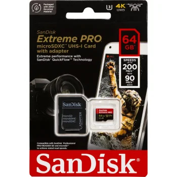 SanDisk Extreme Pro microSDXC 64GB Memory Card UHS-I U3 V30 A2